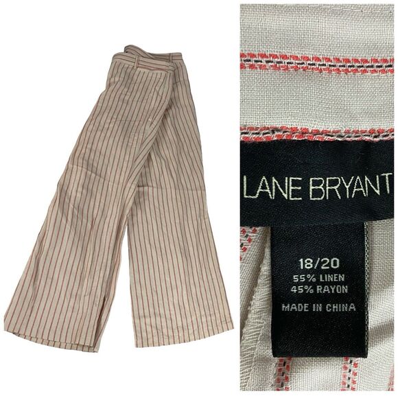 Lane Bryant Trousers Womens 18/20 Linen Tan Orange Boho Summer Beach Coastal - Picture 1 of 12